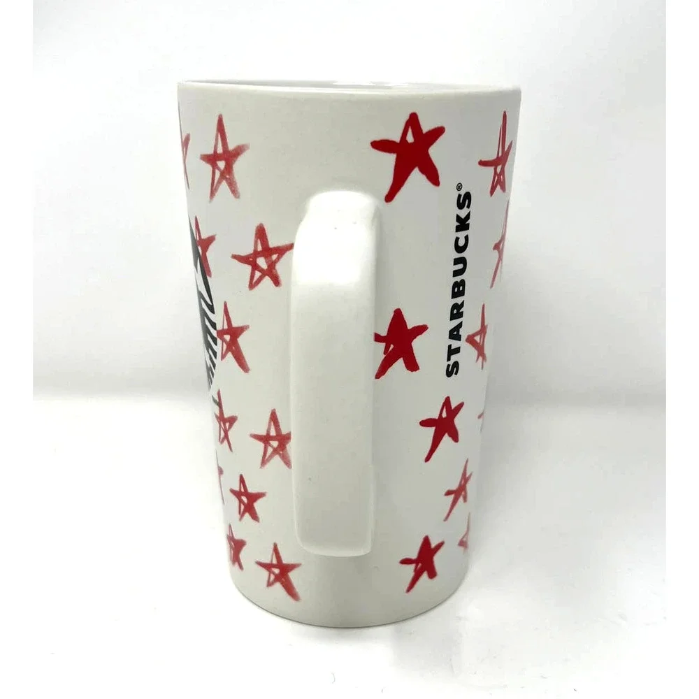 Starbucks Tall Red Star Black‎ Siren Mermaid Logo Coffee Cup Mug 16 oz 2014